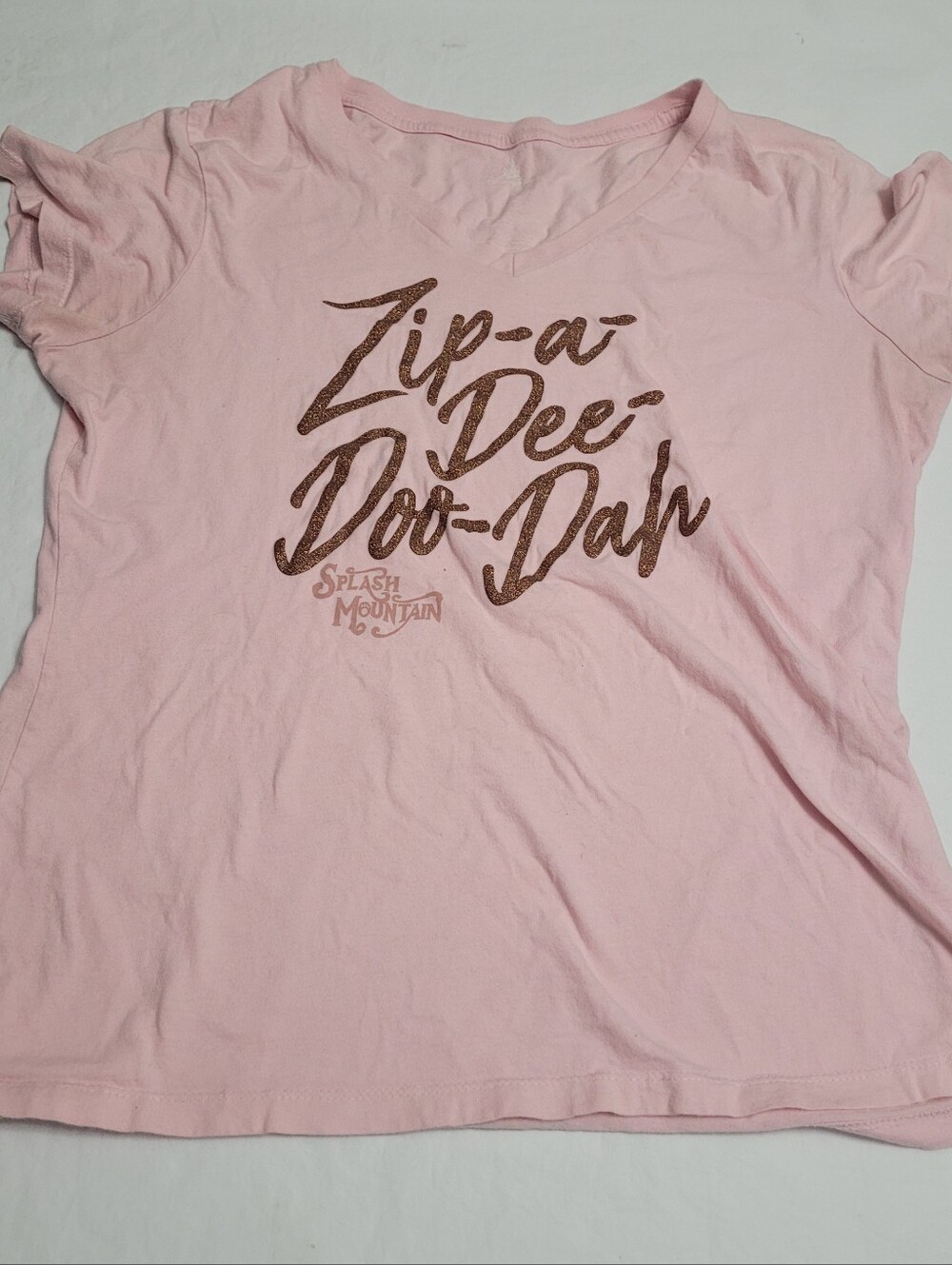 Disney Parks Splash Mountain Zip A Dee Doo Dah Vneck  T-shirt Womens L Pink